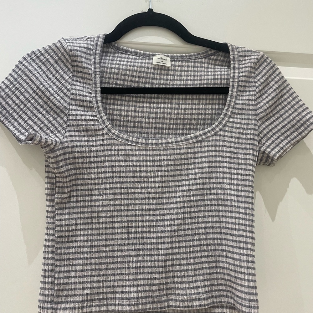 Wilfred Gray and White Checkered Short Sleeve Top